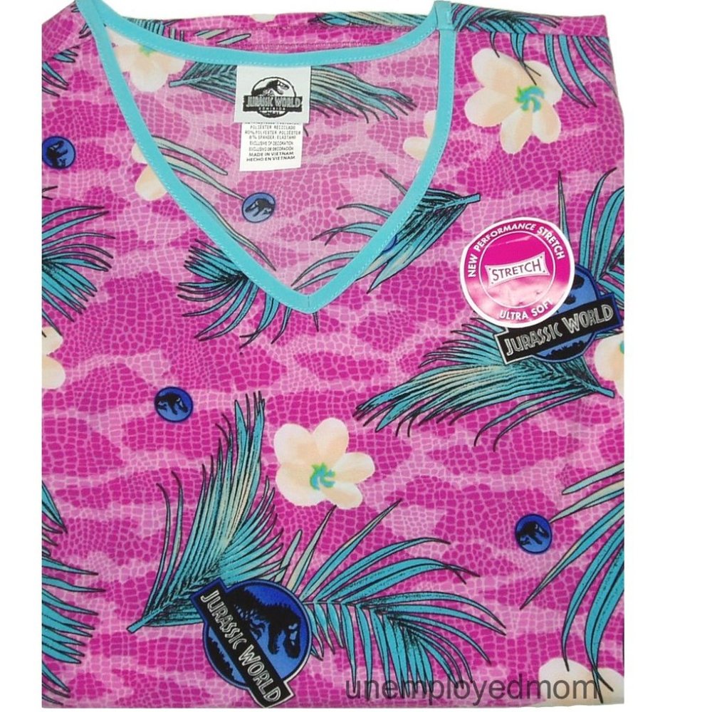 Dinosaur Scrub Top Jurassic World Women's Stretch Shirt Soft Medical Uniform 2XL